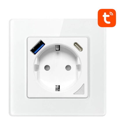 Priza inteligenta WiFi Avatto N-WOT10-USB-W, USB-C, control vocal, alb