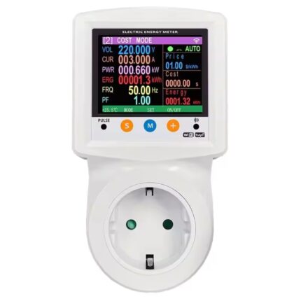 Priza inteligenta WIFI, tip contor, programabila, afisaj color, V/ A/ KW/ Kwh, setare cost energie, protectie supra/ subtensiune, supracurent, TUYA