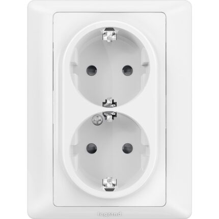 Priza 2X2P+T Legrand Valena, conexiuni automate, protectie copii, completa, Alb