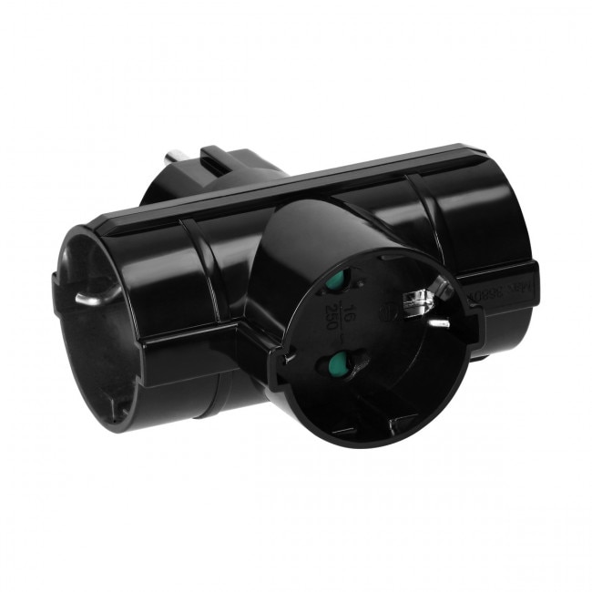 Triplu stecher Schuko, Orno, 2 pini, Negru