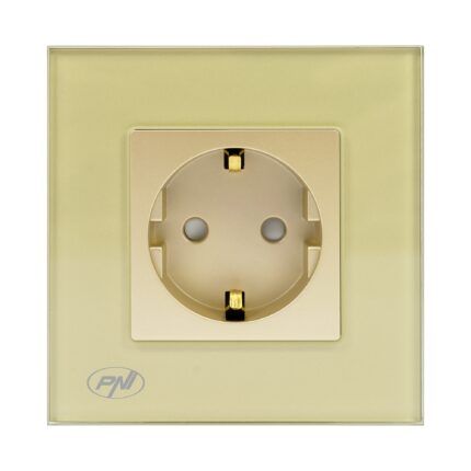 Priza simpla incastrabila PNI WP101G, 16A 3000W, sticla, Auriu