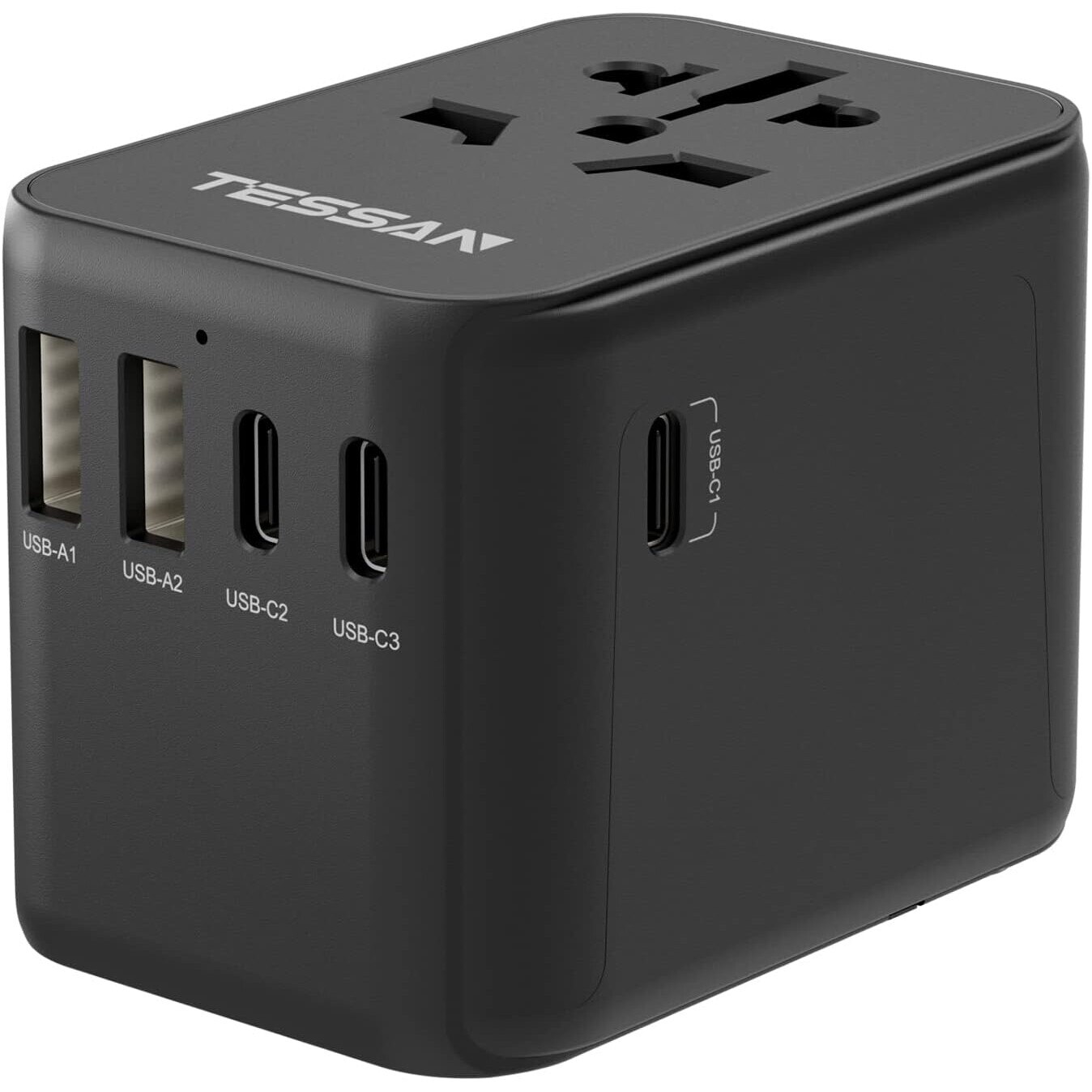 res_0dfd038af760a3312c62aa7925de2ea3 Adaptor de Calatorie, TESSAN, universal, cu 2 USB si 3 USB-C, Negru