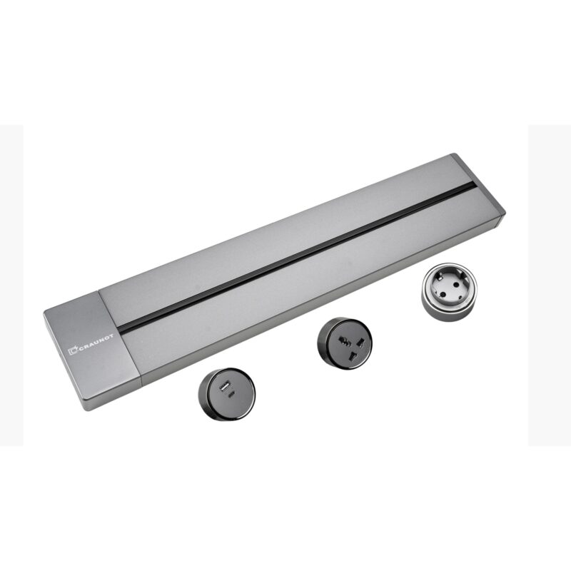 Sistem sina 40cm cu 3 prize USB/Universala/Normala, montaj pe perete/blat, rotire ON/OFF si repozitionare prin rotire, Aluminiu, 220V IP20