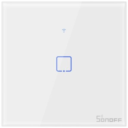 Intrerupator inteligent cu touch Sonoff T0 EU TX, Wireless, 1 canal, compatibil iOS/Android, Amazon Alexa/Google Assistant, sticla, Alb