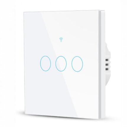 Intrerupator inteligent cu touch Rovo FN3C, Wi-Fi, fara nul, 3 canale, 10A, RF 433MHz, sticla securizata, Tuya, Life Smart, compatibil Amazon Alexa/Google Assistant, Alb