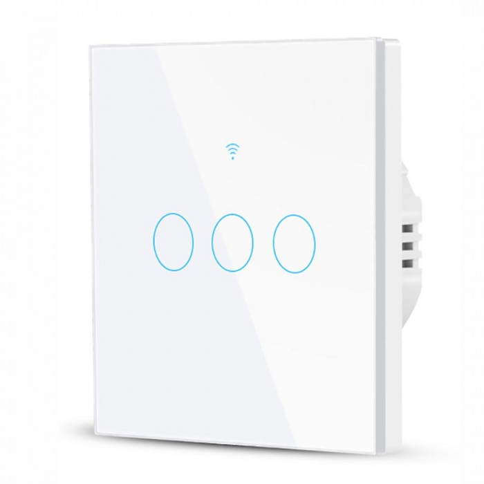 res_c8e97c5a5f6cae42b2810486944cf68d Intrerupator inteligent cu touch Rovo FN3C, Wi-Fi, fara nul, 3 canale, 10A, RF 433MHz, sticla securizata, Tuya, Life Smart, compatibil Amazon Alexa/Google Assistant, Alb