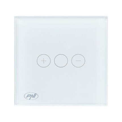 Intrerupator simplu cu touch si dimmer PNI SafeHome DIM101, 1X700W, Live Wire, fara nul, sticla, Alb