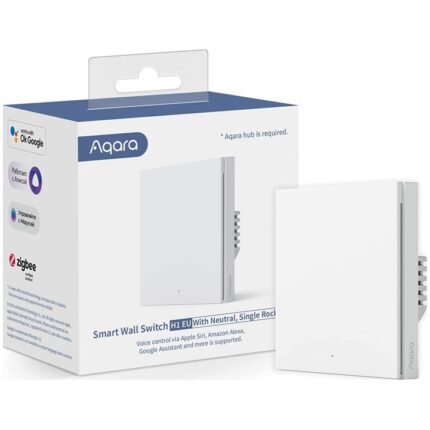 Intrerupator inteligent Aqara Smart Wall Switch H1 (With Neutral - cu Nul, Single rocker), Zigbee 3.0, Wi-Fi, monitorizare energie, Alb