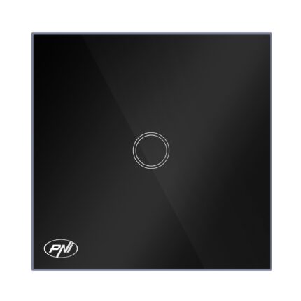 Intrerupator simplu cu touch PNI SH121, cu LED indicator, 10A 200W, Sticla, Negru