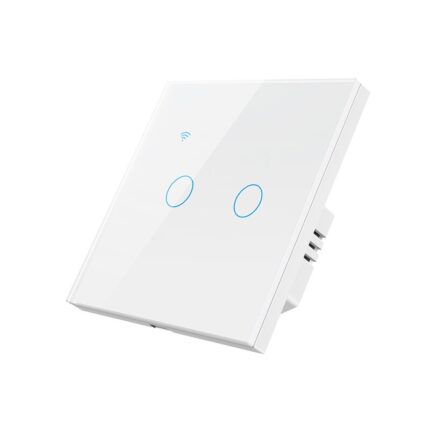 Intrerupator Inteligent cu Touch, WiFi, Control la Distanta, Compatibil cu Alexa/Google Assistant, Sticla Securizata, Cu/Fara Nul, 10A, 2 Canale, Alb