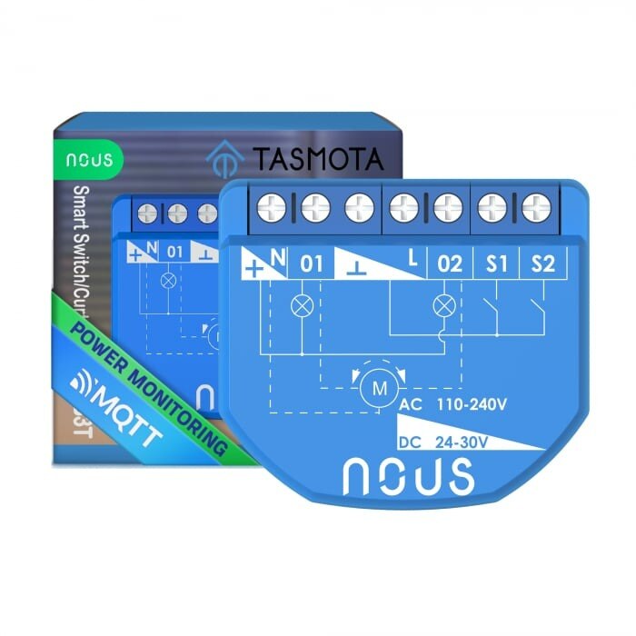 Releu inteligent Nous B3T PM, 16A, Wi-Fi, Tasmota, Matter, Monitorizare energie, Modul Cortina - 2 canal, ESP32