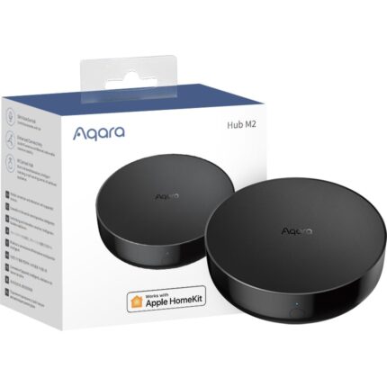 Senzor multifunctional Smart Gateway Wireless AQARA Hub M2 Versiunea UE, HM2-G01, Control in infrarosu la 360°, Zigbee 3.0, Ethernet RJ-45. Difuzor incorporat, compatibil cu Apple HomeKit, negru