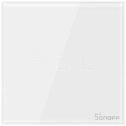 Intrerupator inteligent cu touch Sonoff T1 EU TX, Wireless + RF 433, 3 canale, compatibil iOS/Android, Amazon Alexa/Google Assistant, sticla, Alb