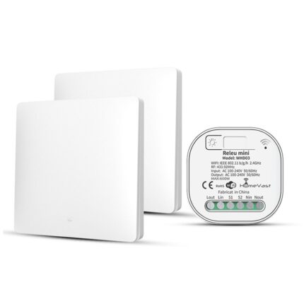 Kit 2 intrerupatoare cinetice RF433, HomeVast, 1 canal, alb, plus 1 receiver inteligent, WiFi, on/off, compatibil Tuya, Smartlife, Google Home si Amazon Alexa