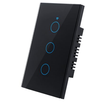 Comutator tactil WiFi inteligent, 3 canale, compatibil cu Alexa, Google home, ifttt, AliGenie, tuya, sticla, negru