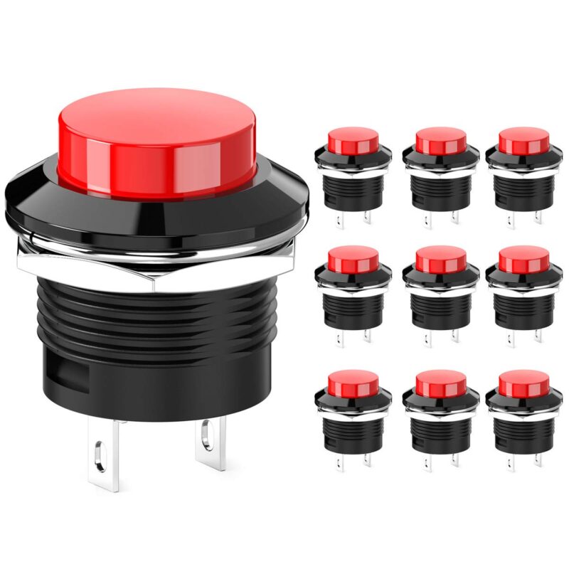 Set de 10 butoane Nybgyy, Momentanee, 16mm, Rosu, 250V/3A 125V/6A