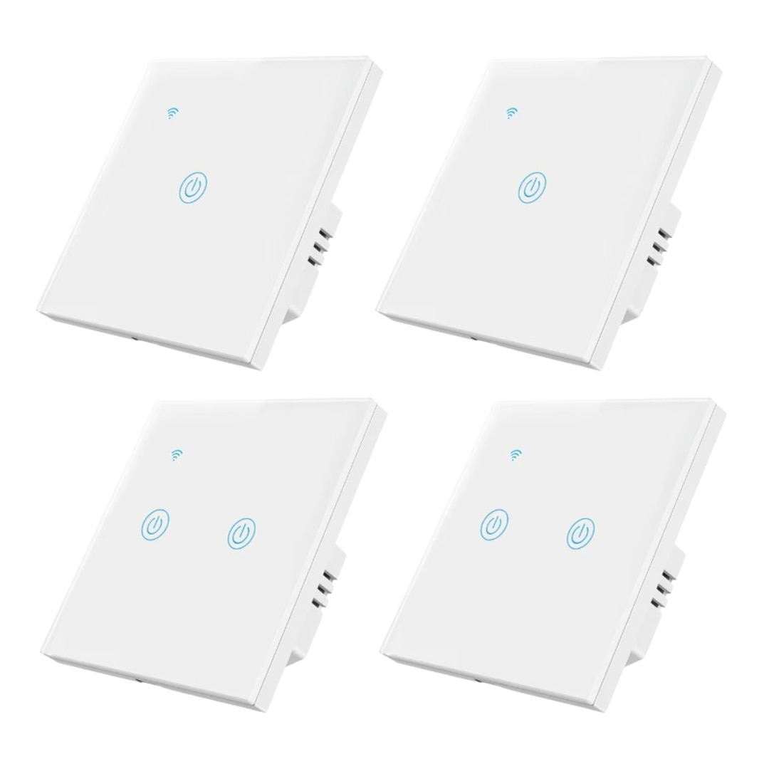 res_222b729074719069103e11279f02068c Set 4 Intrerupatoare Wi-Fi cu touch Brius™, 2 simple / 2 duble, nul, Tuya, Amazon Alexa/Google Assistant, sticla securizata, ignifug, LED noapte/zi, rezistent la zgarieturi si anti-amprente, ideal birou, camera de zi, dormitor, baie si bucatarie, Alb