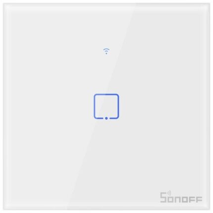 Intrerupator inteligent cu touch Sonoff T1 EU TX, Wireless + RF 433, 1 canal, compatibil iOS/Android, Amazon Alexa/Google Assistant, sticla, Alb