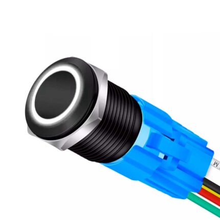 Buton Push Negru 19mm cu Revenire si Led Alb, Mufa inclusa, ElectroAZ