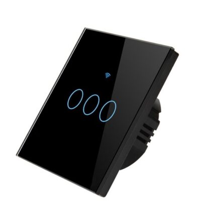 Intrerupator inteligent cu touch, Wireless, Wi-fi, 3 Canale, din Sticla Securizata, Compatibil iOS/Android, Tuya, Amazon Alexa/Google Assistant, rezistent la zgarieturi, Negru