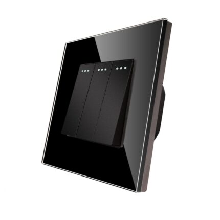 Intrerupator Triplu Mecanic LUXION cu Rama din Sticla, Negru