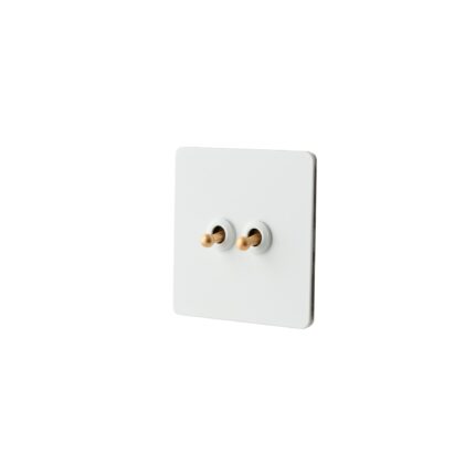 Intrerupator metalic RetroSwitch Elite Mat - Comutator de Lux cu Finisaj Alb Mat si Detalii Aurii, 2 Gang 2 Way