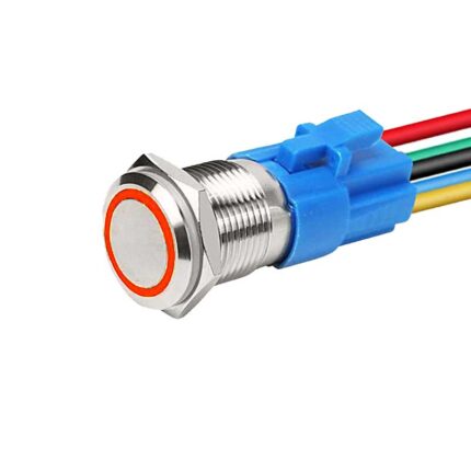 Buton Push 16mm cu Revenire, 220V, Led Rosu, Mufa inclusa, ElectroAZ
