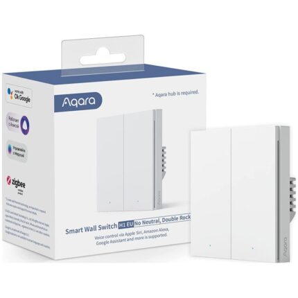 Intrerupator inteligent Aqara Smart Wall Switch H1 (With Neutral - cu Nul, Double Rocker), Zigbee 3.0, Wi-Fi, monitorizare energie, Alb