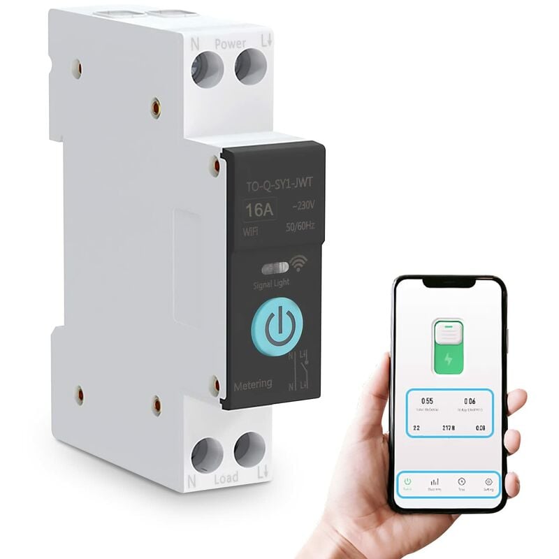 Intrerupator WiFi pentru sina DIN, control manual si de la distanta, 1P+N, 82x68x18mm