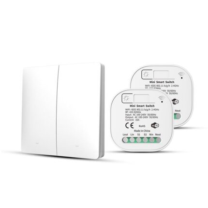 Kit 1 intrerupator cinetic RF433, HomeVast®, 2 canale, alb, plus 2 receivere inteligente, WiFi, on/off, compatibile Tuya, Smartlife, Google Home si Amazon Alexa, model WH040212P
