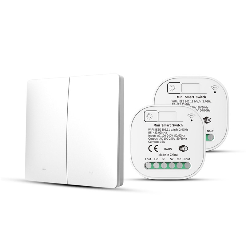 Kit 1 intrerupator cinetic RF433, HomeVast®, 2 canale, alb, plus 2 receivere inteligente, WiFi, on/off, compatibile Tuya, Smartlife, Google Home si Amazon Alexa, model WH040212P