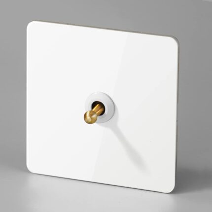 Intrerupator metalic RetroSwitch Elite Mat - Comutator de Lux cu Finisaj Alb Mat si Detalii Aurii, 1 Gang 2 Way