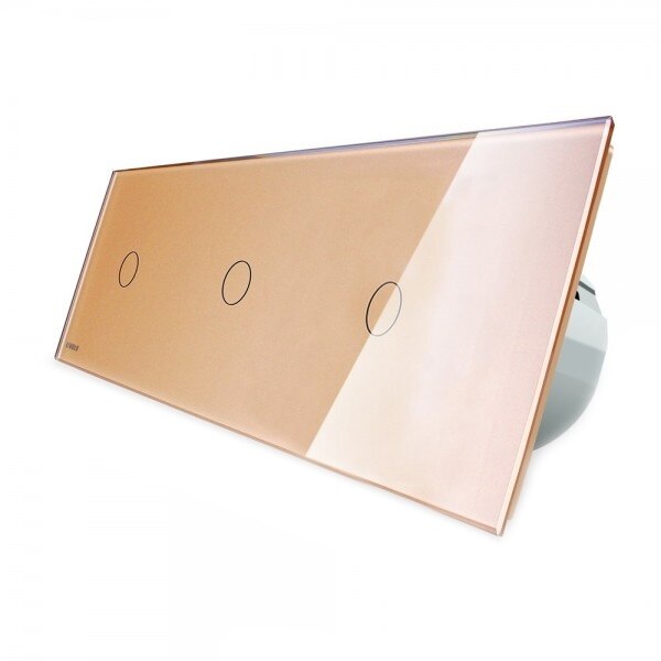 Intrerupator triplu cu touch Livolo din sticla auriu, VL-C701/C701/C701-13