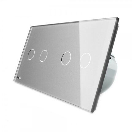 Intrerupator dublu + dublu cu touch Livolo din sticla gri, VL-C702/C702-15
