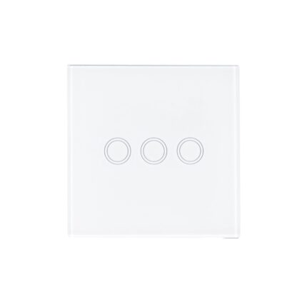 Intrerupator triplu cu touch, Zola®, butoane iluminate, panou sticla, 8.6x8.6x3.3 cm, alb
