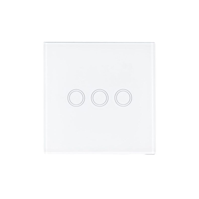 Intrerupator triplu cu touch, Zola®, butoane iluminate, panou sticla, 8.6x8.6x3.3 cm, alb