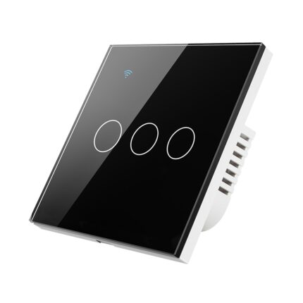Intrerupator inteligent cu touch, Wi-Fi, fara nul, 3 canale, 10A, sticla securizata, Tuya Smart Home, compatibil Amazon Alexa/Google Assistant, Negru