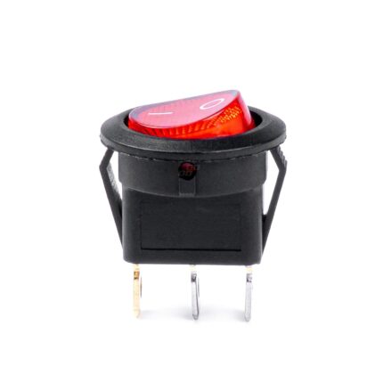 Intrerupator rotund 12V cu fundal iluminat, negru cu rosu