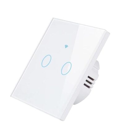 Intrerupator inteligent cu touch Klass, Wireless, 2 canale, compatibil iOS/Android, Amazon Alexa/Google Assistant, Sticla, Alb