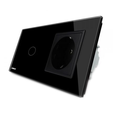 Intrerupator simplu + priza simpla Livolo rama din sticla negru, VL-C701-12/C7-C1EU-12