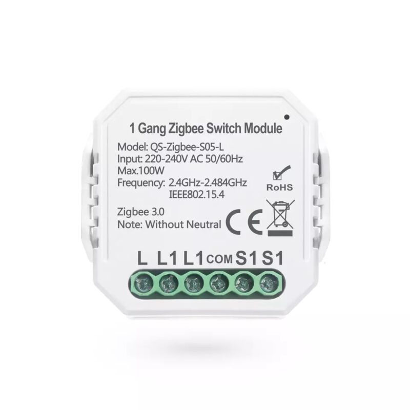Releu inteligent mini, HomeVast®, cu 1 canal, ZigBee, fara Nul, compatibil TuyaSmart, SmartLife, Google Home si Amazon Alexa