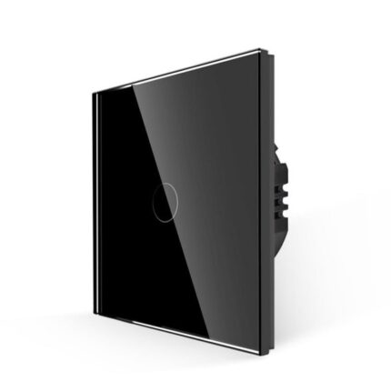 Intrerupator simplu, 1 buton touch, sticla securizata cu indicator LED, Negru