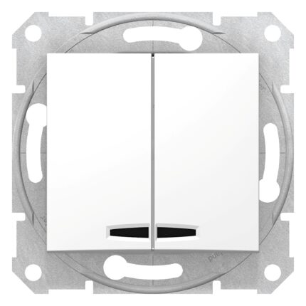 Intrerupator monopolar dublu alb cu indicator LED albastru, SEDNA Schneider Electric, SDN0300321