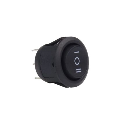 Intrerupator rotund ON-OFF-ON, 6 A, 230 V, 20 mm, Negru