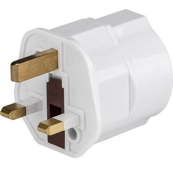 Adaptor CEE 7/3 Schuko mama la priza UK 3-pini tata (Type G, BS 1363) cu pamantare, alb