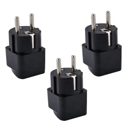 Set 3 adaptor Universal, Darklove, Cu 2 pini, 10A-240V, Conductor de cupru pur, Portabil, Pentru difuzoare bluetooth, laptopuri si telefon mobil, Compatibil Spania, Germania, Rusia si Finlanda, ABS, 3.5x3.5x6.7cm, Negru
