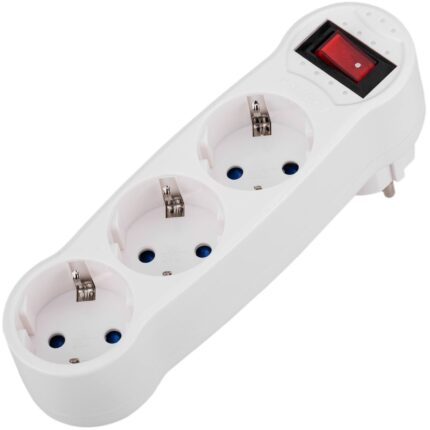 Triplu Stecher Schuko TS01, cu 3 cai si intrerupator, 16 A, alb