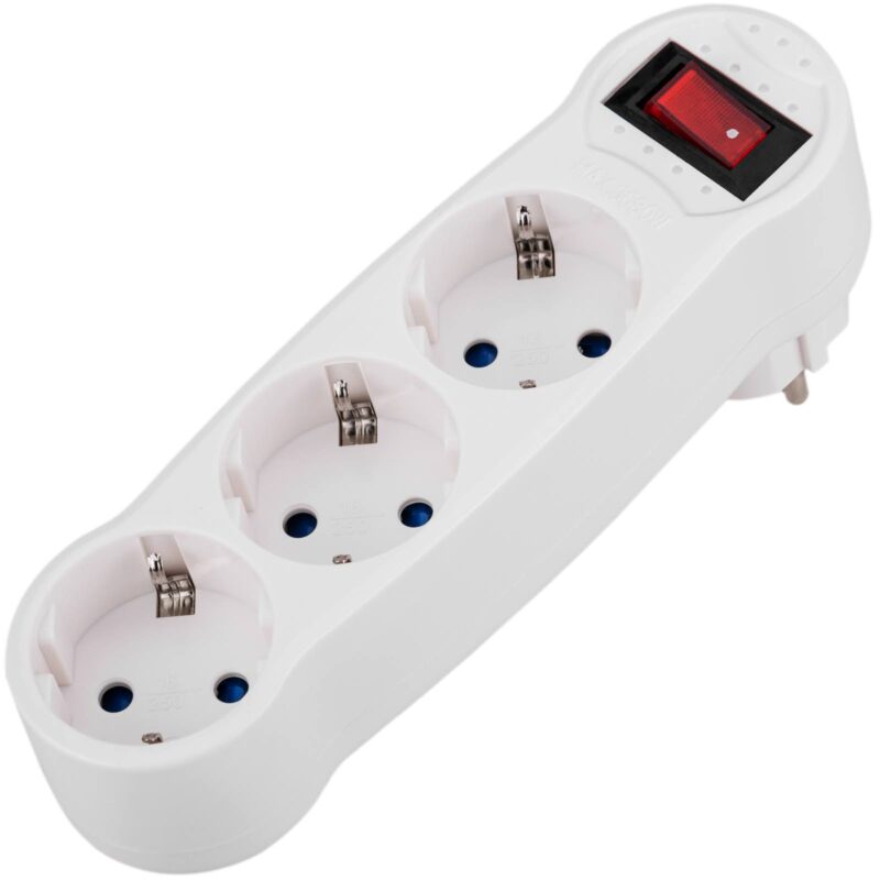 Triplu Stecher Schuko TS01, cu 3 cai si intrerupator, 16 A, alb