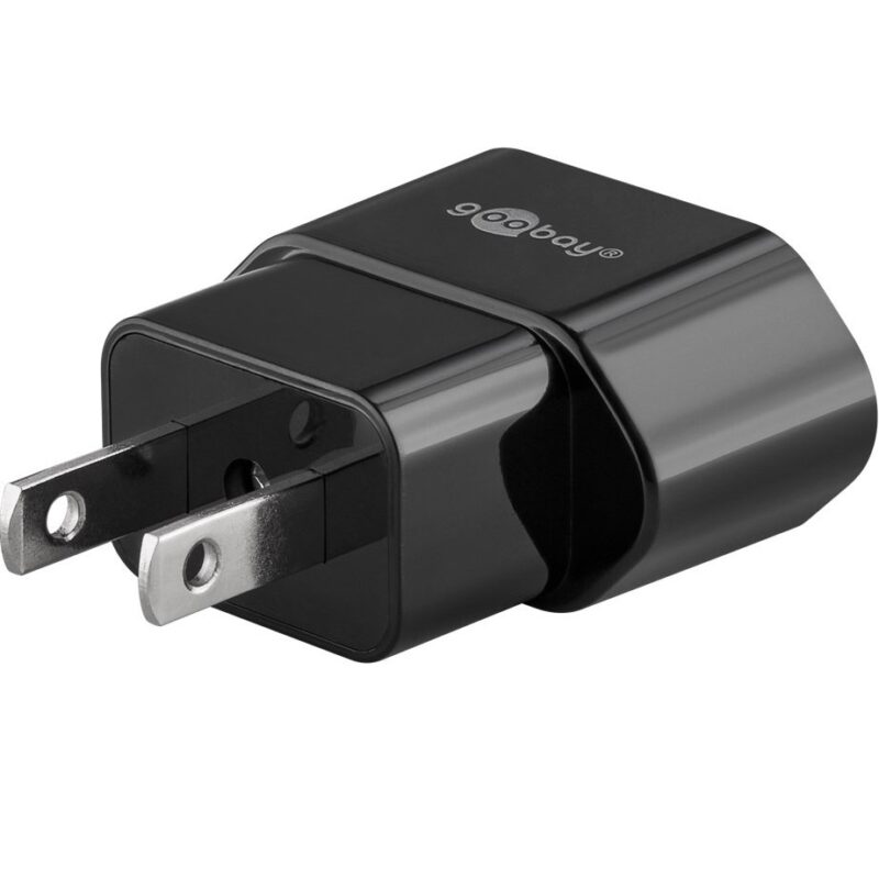 Adaptor Europlug CEE 7/16 mama la priza US/Japan 2-pini tata (type A, NEMA 1-15) fara pamantare, negru