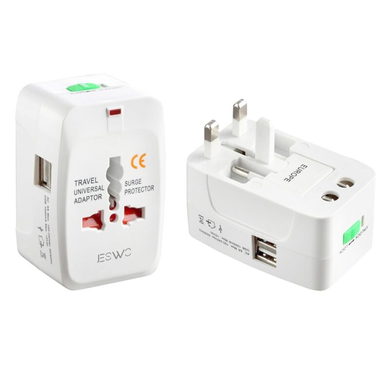 Adaptor de alimentare universal, Jeswo, Plastic, intrare in SUA/UE/UK//AUS, Alb